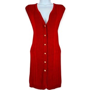 Talbots red cable knit button down vest sweater dress Womens Medium